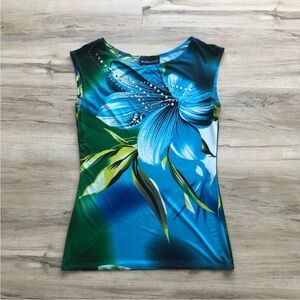 Frank Lyman Design Blue Floral Sleeveless Top